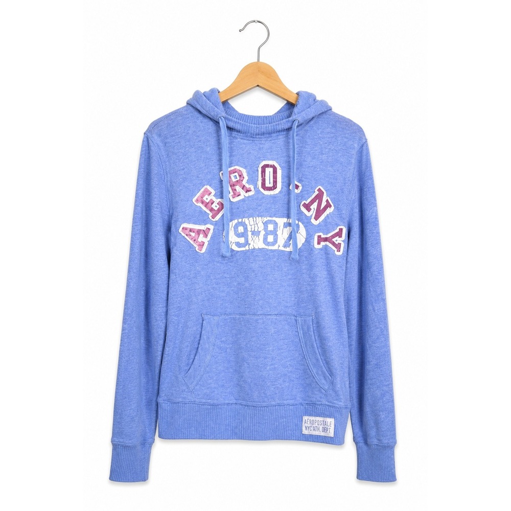 Aeropostale‎ Womens Juniors Hoodie Size Medium Blue Sweatshirt Applique Logo